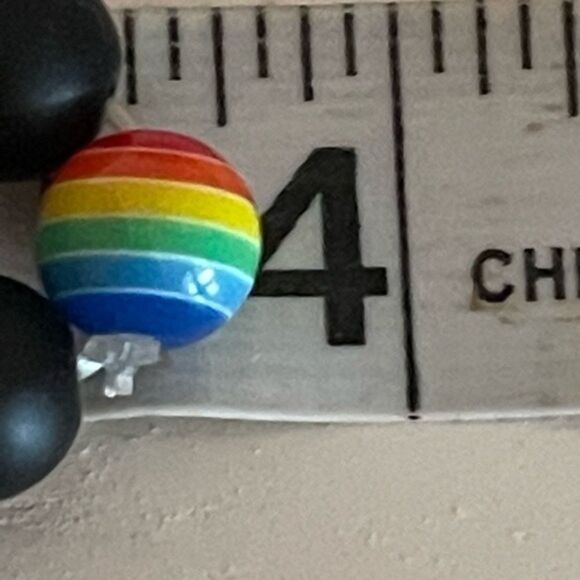 Stackable opaque black ebony beaded stretch bracelet w/LGBTQ+ bead - Picture 10 of 11